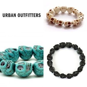 3 Carved Howlite Skull Bracelets